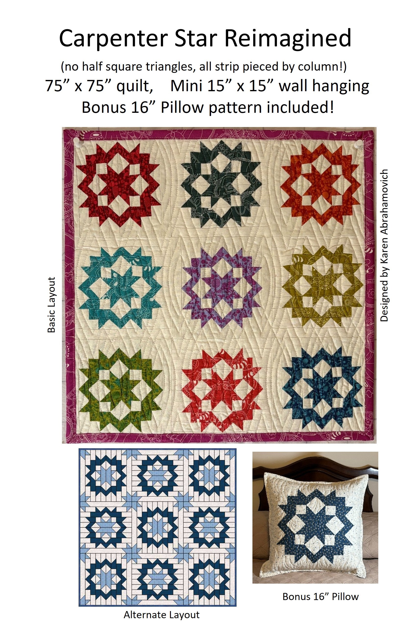 Carpenter Star Reimagined - Quilt and Pillow Pattern – QuiltVtShop