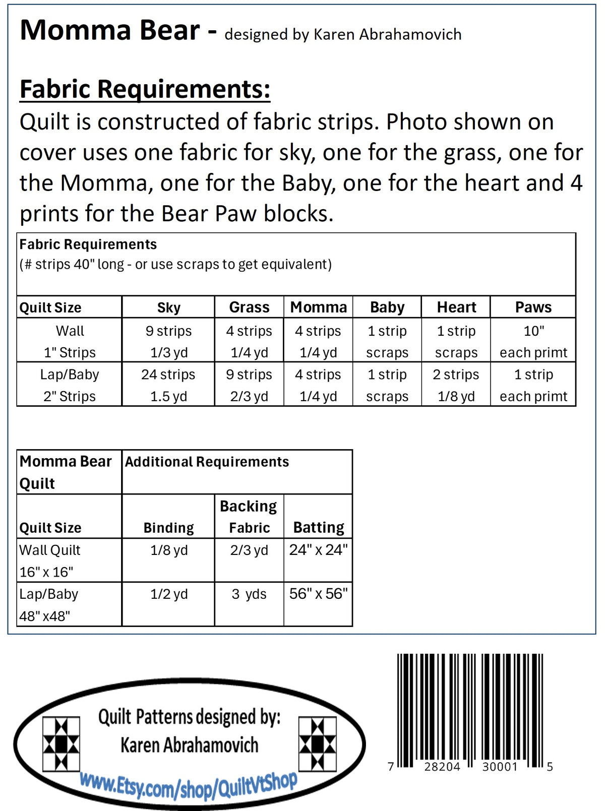 Momma Bear Quilt Pattern